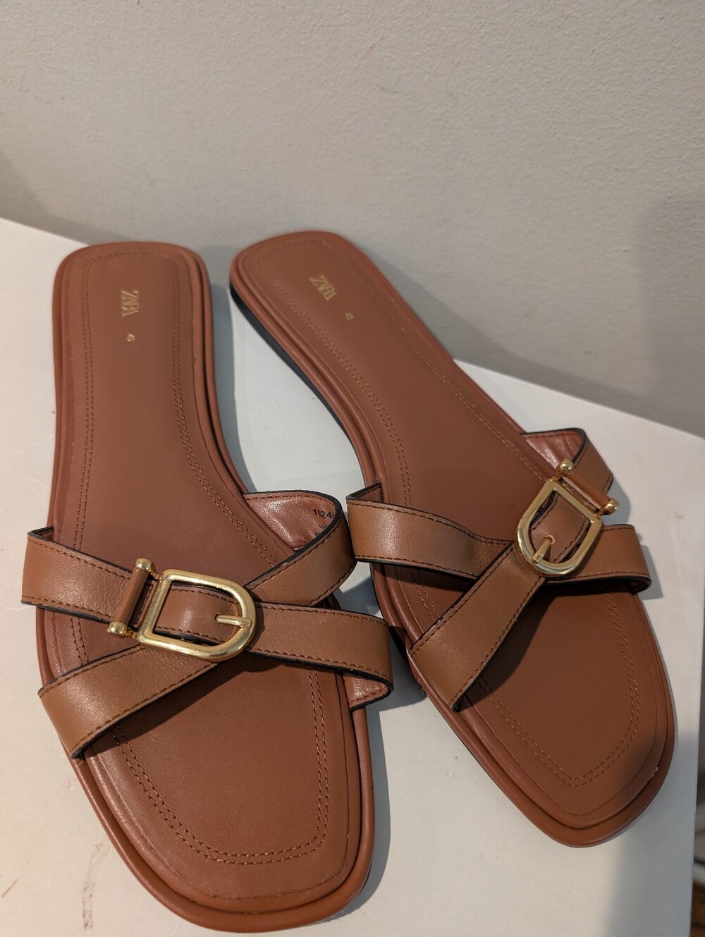 Zara Brown Buckle Slide Sandals Size 40